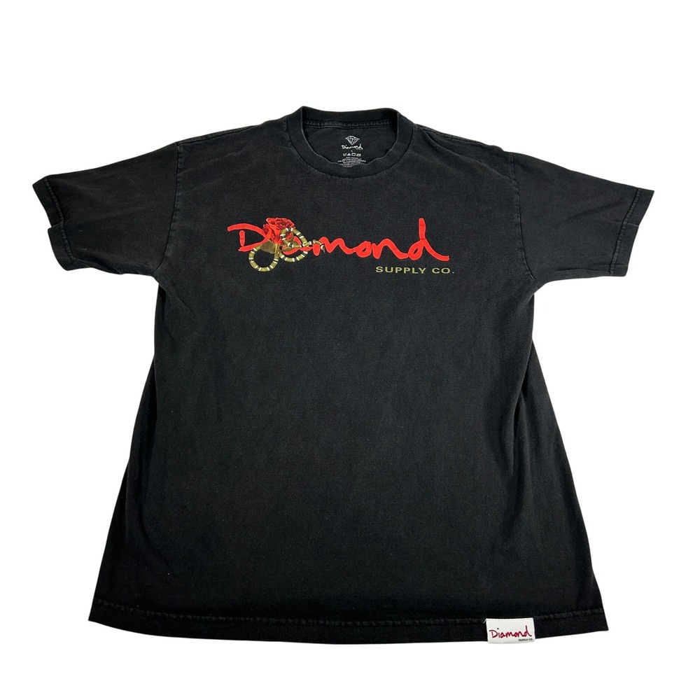 Diamond Supply Co Mens Large Black Graphic T-Shirt Snake Rose Logo Skater Tee